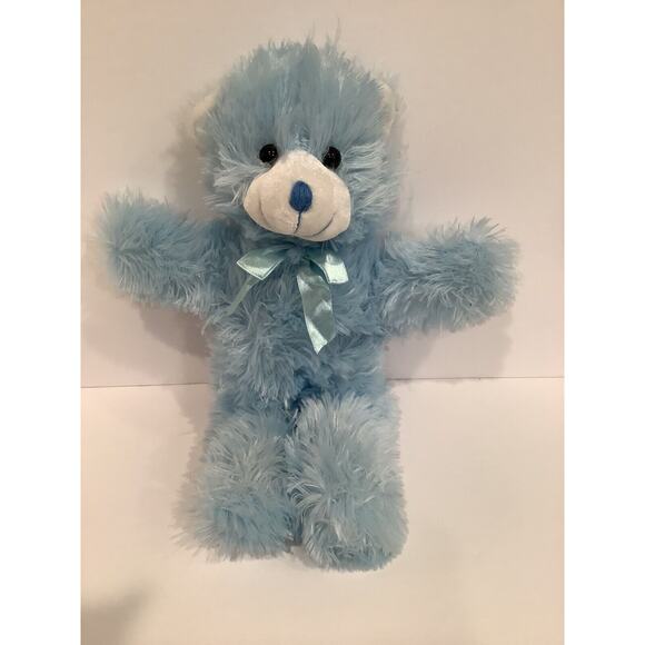 A Mart Corp Plush Blue Teddy Bear Stuffed Animal with Satin Bow Soft Toy - Picture 1 of 4